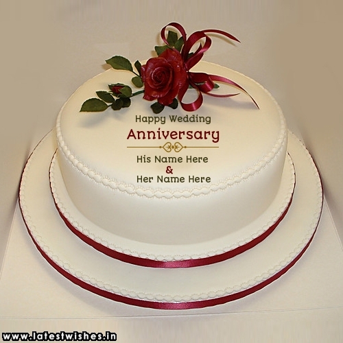 Write Name On Happy Wedding Anniversary Rose Cake