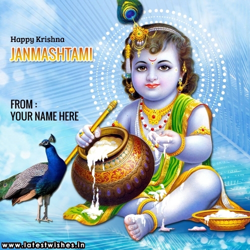 Write Name on Krishna Janmashtami photo