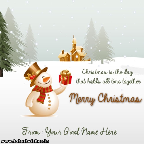 write your name on merry snowman in village greetings pictures