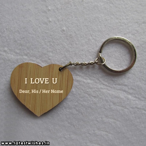 I Love U Wooden keychain