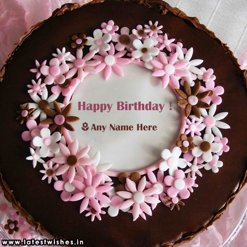 Pink flower chocolate Birthday cake photo editor