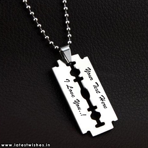 blade necklace with i love you text
